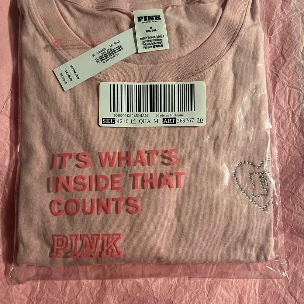 PINK / Victoria’s Secret Valentines Day Campus Cotton Tee Size:Medium BLING**** - Picture 5 of 6
